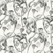 A.s.creations - Monkey Jungle Wallpaper Textured Embossed Tropical Vinyl Black White