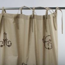 Monogramme - Rideau 100% coton à lacets brodé de lettres beige 110x250