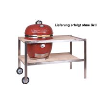 Teakholztisch für LeCHEF aus Edelstahl und Teakholz fahrbar inklusive Rollen 201003-L - Monolith