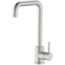 Idro Bric - Monomando de lavabo de caño alto de acero cepillado con función de ahorro de agua - Serie Brooklyn