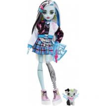 Monster High - mattel Poupée Frankie Stein Avec Accessoires Et Animal De Compagnie, Poupée Mode Articulée, Cheveux Méchés Noirs Et Bleus, Jouet