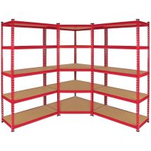 Monster Racking - 2 Estanterías Metálicas Rojas Z-Rax Sin Tornillos 90x45x183cm + 1 Estantería Esquinera Esquina Rinconera Metálica Roja Capacidad