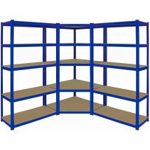 Monster Racking - 1 Rayonnage d'Angle T-Rax Bleu et 2 Rayonnages T-Rax Bleus en Acier Sans Boulons 90cm x 45cmx 180cm