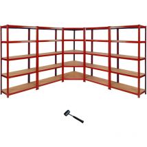 Monster Racking - 1 Scaffale Ad Angolo & 4 Scaffali Z-Rax In Acciaio Senza Bulloni Rossi 90cm x 45cm x 183cm