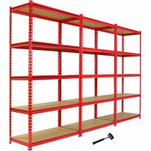 Monster Racking - 3 Rayonnages Z-Rax en Acier Sans Boulons Rouges 90cm x 183cm x 45cm
