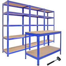 3 x Werkstatt Lagerregal & 1 x Werktisch Werkbank Kellerregal Garagenregal Regal 120cm b