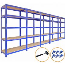 5 Etagères Rangement en Acier - 90 x 45 x 180 cm - T-Rax -mdf Robuste - Aménagement Garage, Atelier, Entrepôt, Bricolage - 280Kg par Planche/7000 kg