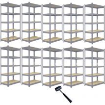 10 Estanterías Metálicas Grises Q-Rax Sin Tornillos 90x50x180cm de 5 Estantes Baldas Repisas Capacidad Peso 200kg por Estante Almacenamiento