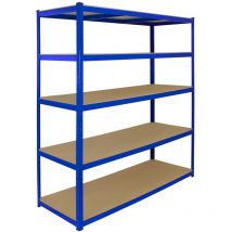Monster Racking - Estantería de Acero Inoxidable Sin Tornillos Azul T-Rax 160x60x180cm con 5 Estantes Almacenamiento Herramientas Taller Almacén