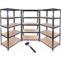 Monster Racking - Lot de 3 Rayonnages T-Rax en Acier Sans Boulons Noirs 90cm x 45cm x 180cm