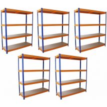 Lot de 5 Rayonnages en Acier S-Rax, Etagères en mdf Solide, Assemblage Sans Boulons, 150cm x 50cm x 180cm - Monster Racking