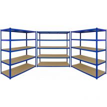 T-Rax 3 x Rayonnage, Bleu Acier Inoxydable mdf 160cm x 60cm x 180 cm - Hauteur Ajustable - 265 Kg par Etagère Rangement Garage Atelier Bricolage