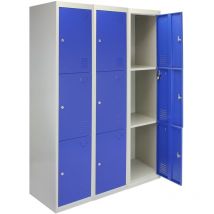 Monster Racking - MonsterShop - 3 Armadietti da Montare con 3 Porte Blu in Acciaio 45cm x 114cm x 180cm per Scuole, Palestre e Spogliatoi