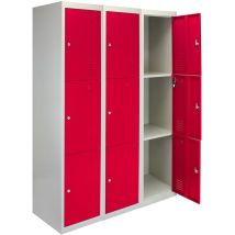 Monster Racking - MonsterShop - 3 Armadietti da Montare con 3 Porte Rosse in Acciaio 45cm x 114cm x 180cm per Scuole, Palestre e Spogliatoi