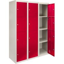 MonsterShop - 3 Armadietti da Montare con 4 Porte Rosse in Acciaio 45cm x 114cm x 180cm per Scuole, Palestre e Spogliatoi