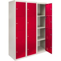 Monster-shop - MonsterShop - 3 Taquillas Metálicas con 4 Puertas Rojas 45x114x180cm con Estantes llaves Imanes Portatarjetas Nombre Número Casilleros