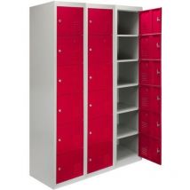 Monster Racking - MonsterShop - 3 Taquillas Metálicas para Montar con 6 Puertas Rojas 45x114x180cm con Estantes llaves Imanes Portatarjetas Nombre