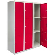 Monster Racking - 3 x Metal Storage Lockers - Three Doors, Red - Flatpack
