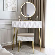 Carme Home - Montana Dressing Table with Touch Sensor led Mirror-White/Gold