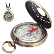 Montre de poche vintage avec Rabat évidé et boussole en cuivre antique 5.5x4.6x1.3cm
