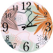 Montre en verre avec feuilles beige, ronde, ø30x4 cm