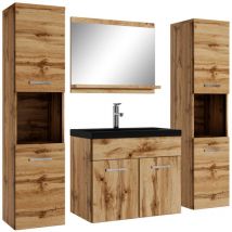 Badplaats - Set de meuble de salle de bain Montreal xl 60 cm - lavabo noir - Chene