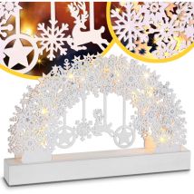 Monzana - Schwibbogen Weihnachten Batteriebetrieben Timer Kabellos Holz led Beleuchtung Deko Lichterbogen Weihnachtsdeko Schwippbogen Schneeflocke