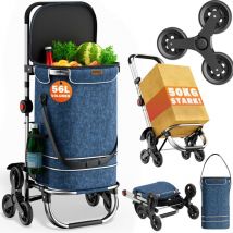 3in1 Shopping Trolley 56 Litre Volume 50 kg Capacity Foldable Detachable Shopping Bag 6 Wheels Carrying Strap Stair Climber Cooling Compartment Blue