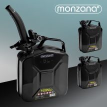 3x 5 Litre Petrol Can Includes Spout safety bar un approval metal diesel fuel can container Black - Monzana