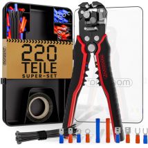 Monzana - Abisolierzange 3in1 Set 220-teilig Zubehör Box 0,2-6mm² Stahl Automatisch Isolierband Kabelbinder Elektro Werkzeug Crimpzange Zange Kabel