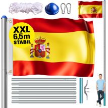 Aluminium Fahnenmast 6,50m Mit Seilzug Inkl. Flagge Flaggenmast Mast Flagge Alu Spanien - Monzana