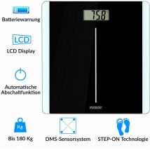 Monzana Báscula de baño digital sistema de sensor de alta precisión pantalla lcd tecnología Step-On máx. 180Kg Negro