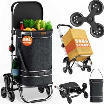 Carrellino della spesa 3in1 50 kg Borsa removibile pieghevole 6 ruote per salire le scale borsa frigo Nero - Monzana