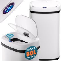 Cestino per Rifiuti con Sensore 50L in Acciaio Inox Pattumiera con Fissaggio Coperchio incl. Cavo usb Secchio Display led bianco - Monzana