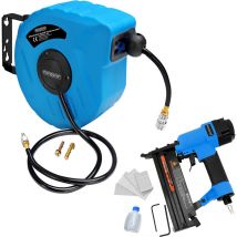 Monzana - Set di Utensili per Aria Compressa Avvolgitubo Tubo Sega Pneumatica Avvitatore a Impulsi Cucitrice Sparachiodi Avvolgitubo 10m Druckluft