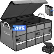 Monzana - Kofferraumtasche Kofferraum Organizer Deckel 68L Trennwände wasserdicht faltbar verstärkte Wände rutschfest Auto Tasche 60x35x30cm Grau