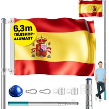 Monzana - Mât de drapeau télescopique aluminium 630cm douille de sol 60cm drapeau inclus Espagne