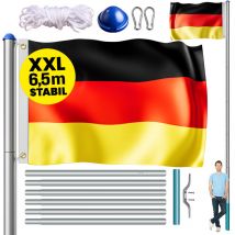 Monzana - Mât de drapeau télescopique aluminium 6,50 m avec cordelette hissage drapeau inclus douille de sol évènement sportif hampe de drapeau