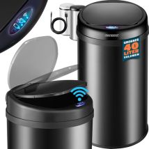 Poubelle automatique acier inoxydable capteur de mouvement affichage led imperméable couvercle câble usb poubelle de cuisine bureau Schwarz m (de)