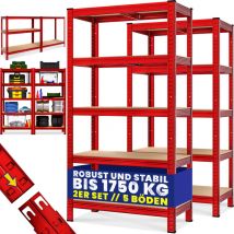 Schwerlastregal Befestigungsmaterial Kellerregal Lagerregal Steckregal Metallregal Werkstattregal 2er Set - 180x90x40cm - Rot - Monzana