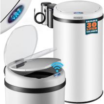 Mülleimer Küche mit Sensor Edelstahl usb Ladekabel Berührungslos Deckel Hygienisch Papierkorb Automatik Abfalleimer Wasserdicht Büro Recycling Weiß s