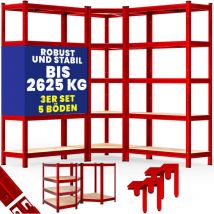 MONZANA Set 3x Estanterías Almacenaje Cargas Pesadas 2625 kg 15 Baldas MDF Estantería Esquinera Modulares Acero Alta Resistencia Garaje Taller Rot