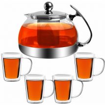 Teiera in vetro 1.2 l set di 4 bicchieri da tè colino estraibile in acciaio inox teiere te - Monzana