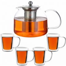 Monzana - Teiera in vetro 1,5 l set di 4 bicchierini termici brocca incluso colino in acciaio inox teiere