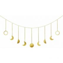 Moon Phase Garland with Chains Boho Gold Shining Phase Wall Hanging Ornaments Holiday Moon Hang Art Room Decor for Bedroom Living Room Apartment Dorm