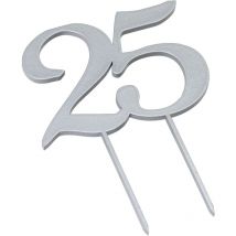Confezione da 2 unità W125 Cake Topper in legno per 25 anni, argento, 12 x 17 cm