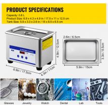 Mophorn - 0.8L Ultraschallreiniger mit digitaler Heizung und Timer für Schmuck- und Brillenreinigung, 35W Edelstahl, für den gewerblichen und