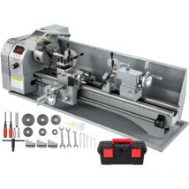 Mophorn - 1100W Mini Torno de Metal 220MMx750MM Velocidad Variable rpm Fresadora Digital Torno de Metal con Mandril de 3 Mordazas, Cono de Eje MT5,