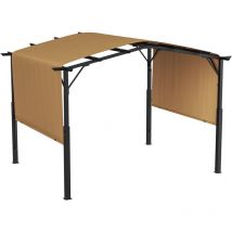 Mophorn - 12x10 ft Pergola im Freien, gewölbter Metallrahmen, einziehbares Sonnenschutzdach, robuster Gartenschutz für Terrasse, Deck, Hinterhof,