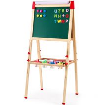Mophorn - 3-in-1-Kunststaffelei für Kinder, doppelseitiges magnetisches Whiteboard aus Holz, Kreidetafel und Papierrolle, verstellbares stehendes